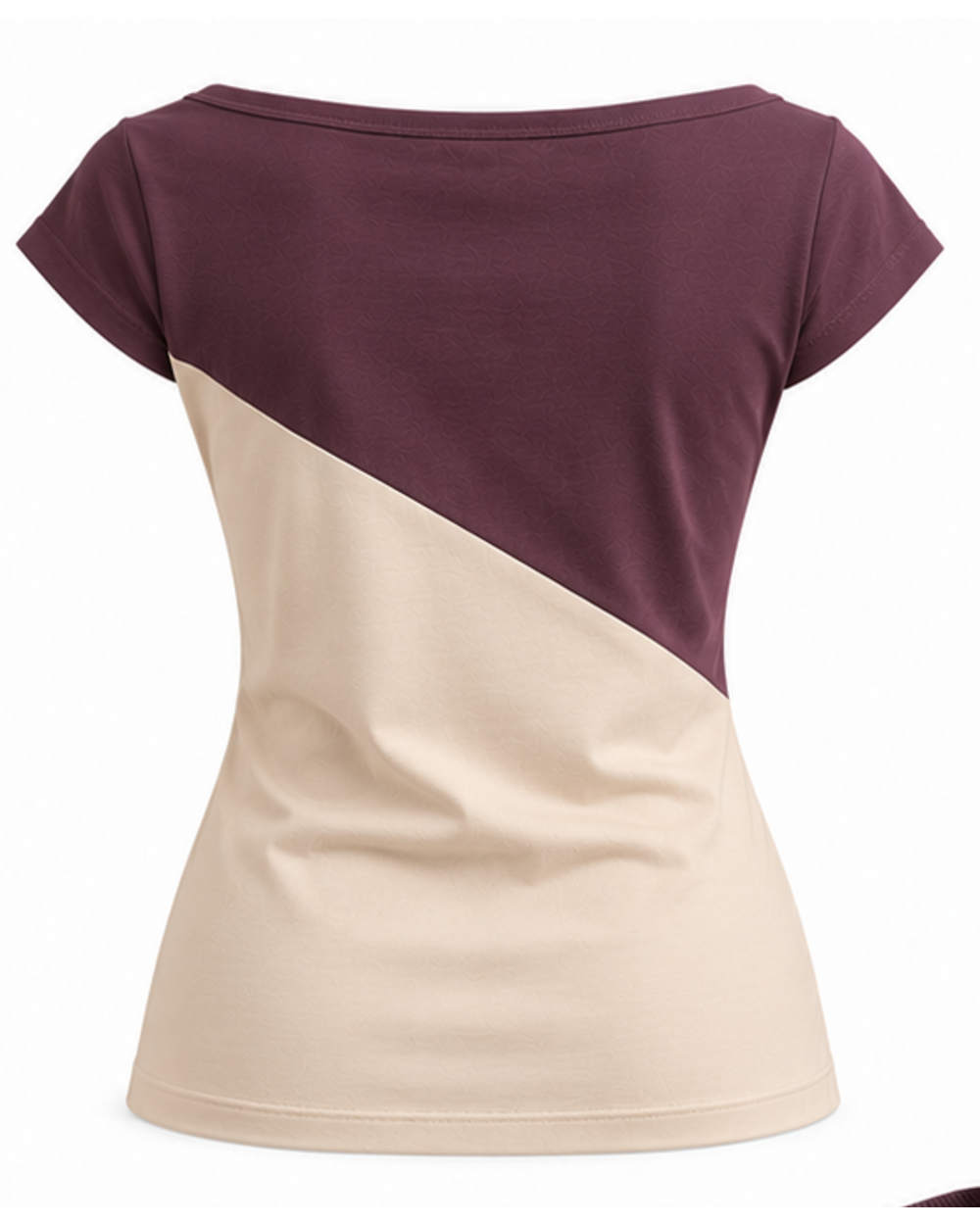Défi Deckside women's boat neck T-shirt in midnight plum and soft champagne beige, back view