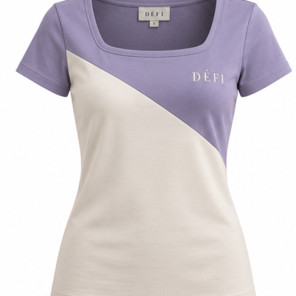 Défi Frame women's square neck T-shirt in soft lavender and pearl white, front view