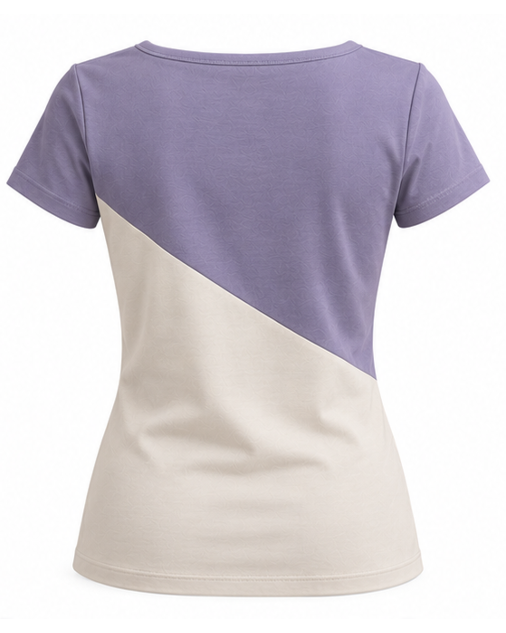 Défi Frame women's square neck T-shirt in soft lavender and pearl white, back view