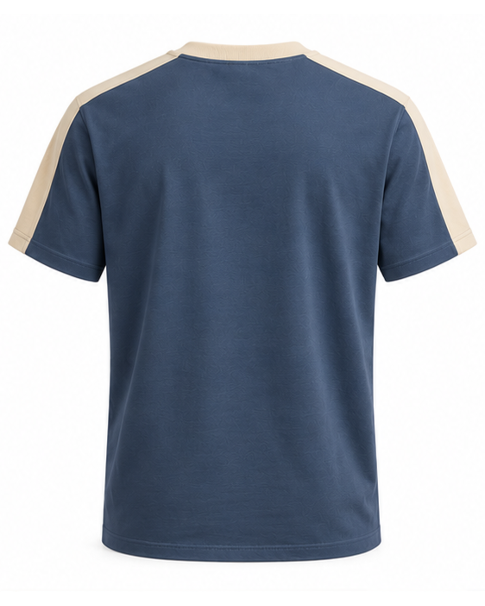 Défi Quay men's Henley T-shirt in slate blue and warm ivory, back view